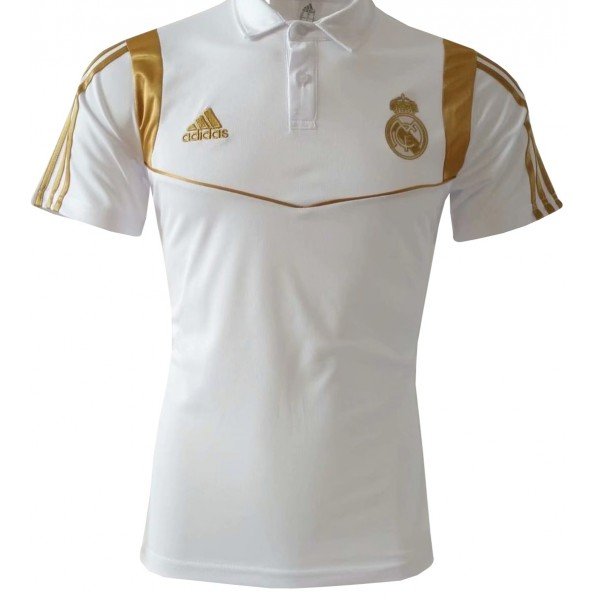 Camisa polo oficial Adidas Real Madrid 2018 2019 branca e dourada